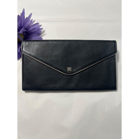 Liz Claiborne Black Leather Envelope Clutch Wallet